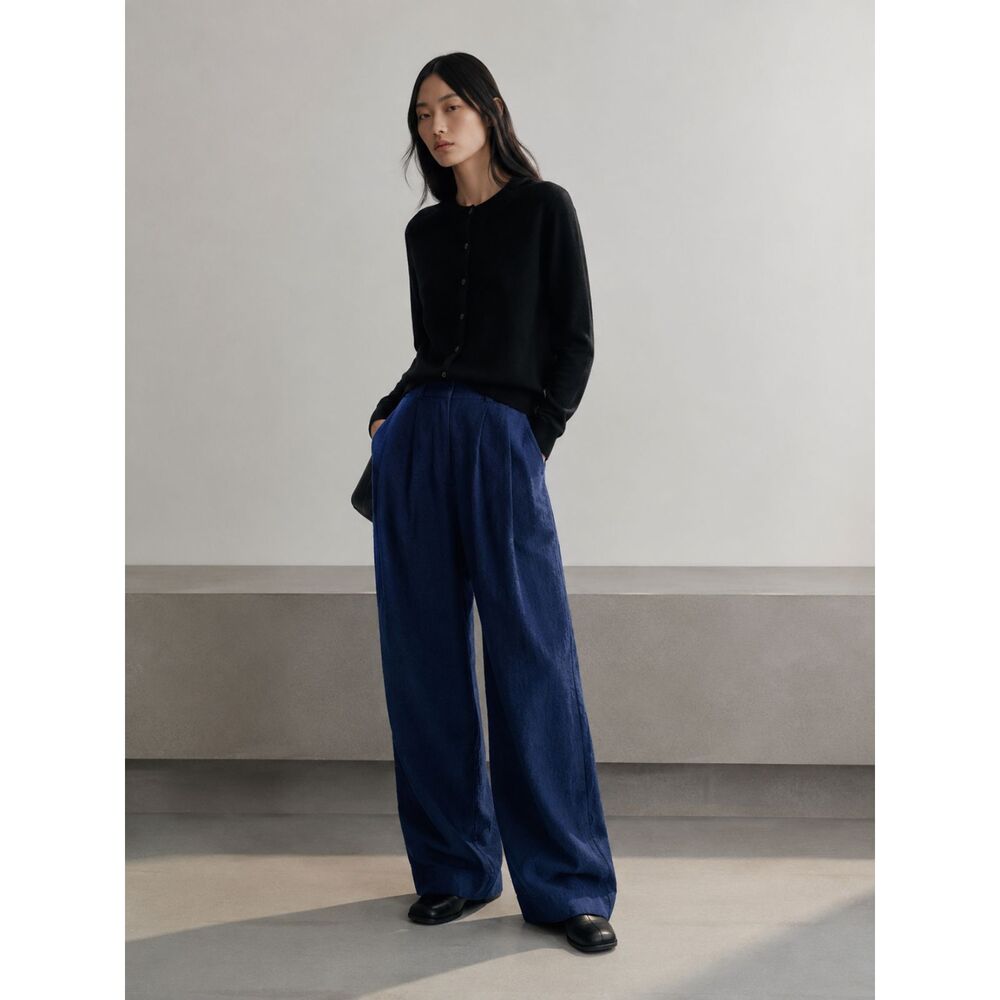 COS Blue Pleated Wool Wide Leg Pants Trousers     Women's Size 6